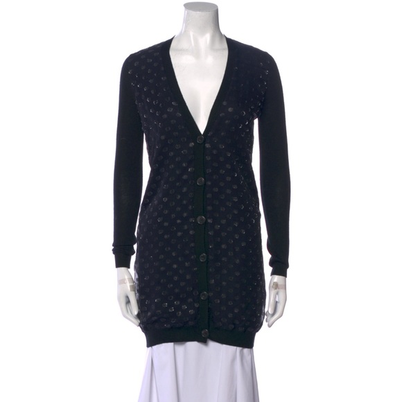 Lanvin polka dot black V-neck sweater / cardigan excellent condition, size M - Picture 1 of 7